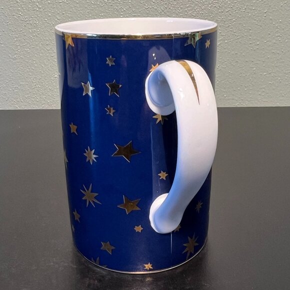 Sakura GALAXY BLUE 14k Gold Stars & Accents Cobalt Blue Fine Porcelain Cup Mug - Picture 4 of 15